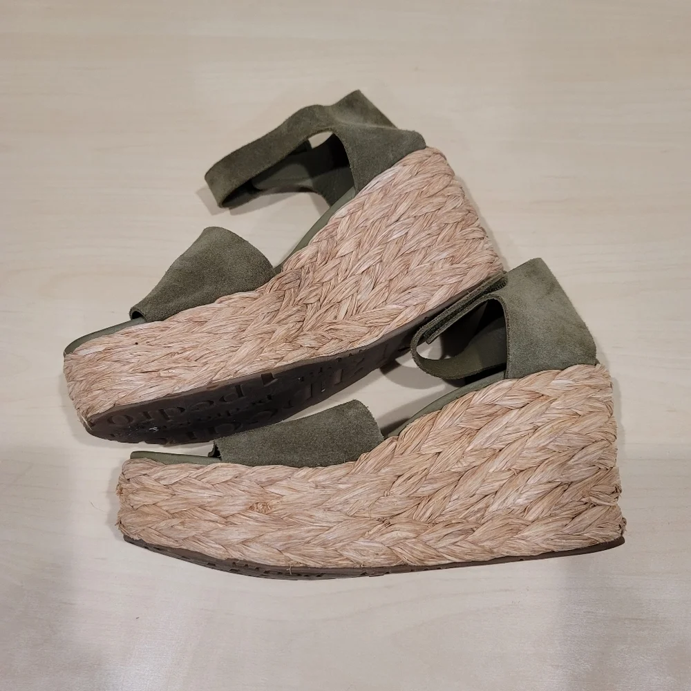 Pedro Garcia Dory Platform Espadrilles Thyme Castoro Suede Braided Jute 39.5 EU